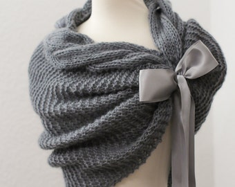 Grey Bolero, Wedding Bolero, Bridal Cape, Knit Shawl, Bridal Shawl