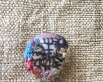 Alchemy Hand Embroidered Silk Thread Button Antique Needlework Medieval Renaissance Regency Victorian Goth Boho
