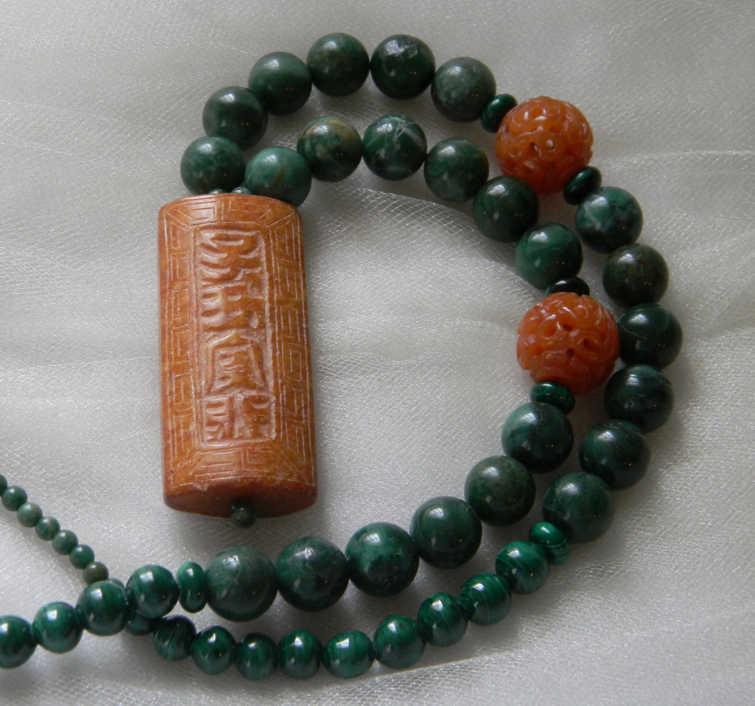 Jade pendant w African jade beads necklace beaded jewelry