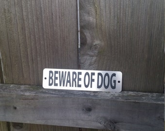 Metal Beware of Dog Sign - Etched Stainless Steel, Simple Front Door Signage, Durable, Magnetic or Screws