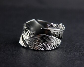 Silver Feather Ring - Adjustable Hand-Crafted ring