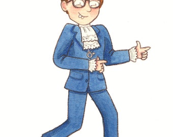 Austin Powers - Original Watercolour Illustration - International Man of Mystery - Groovy - 60s - Film - Funny - Cartoon - Mike Myers