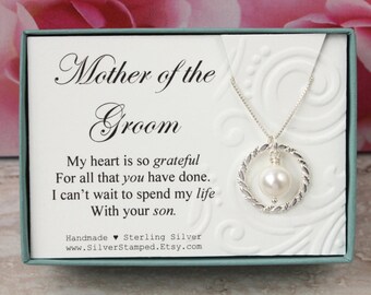 Gift for Mother of the Groom gift from bride Sterling silver Swarovski pearl necklace bridal party gift for future mother in law