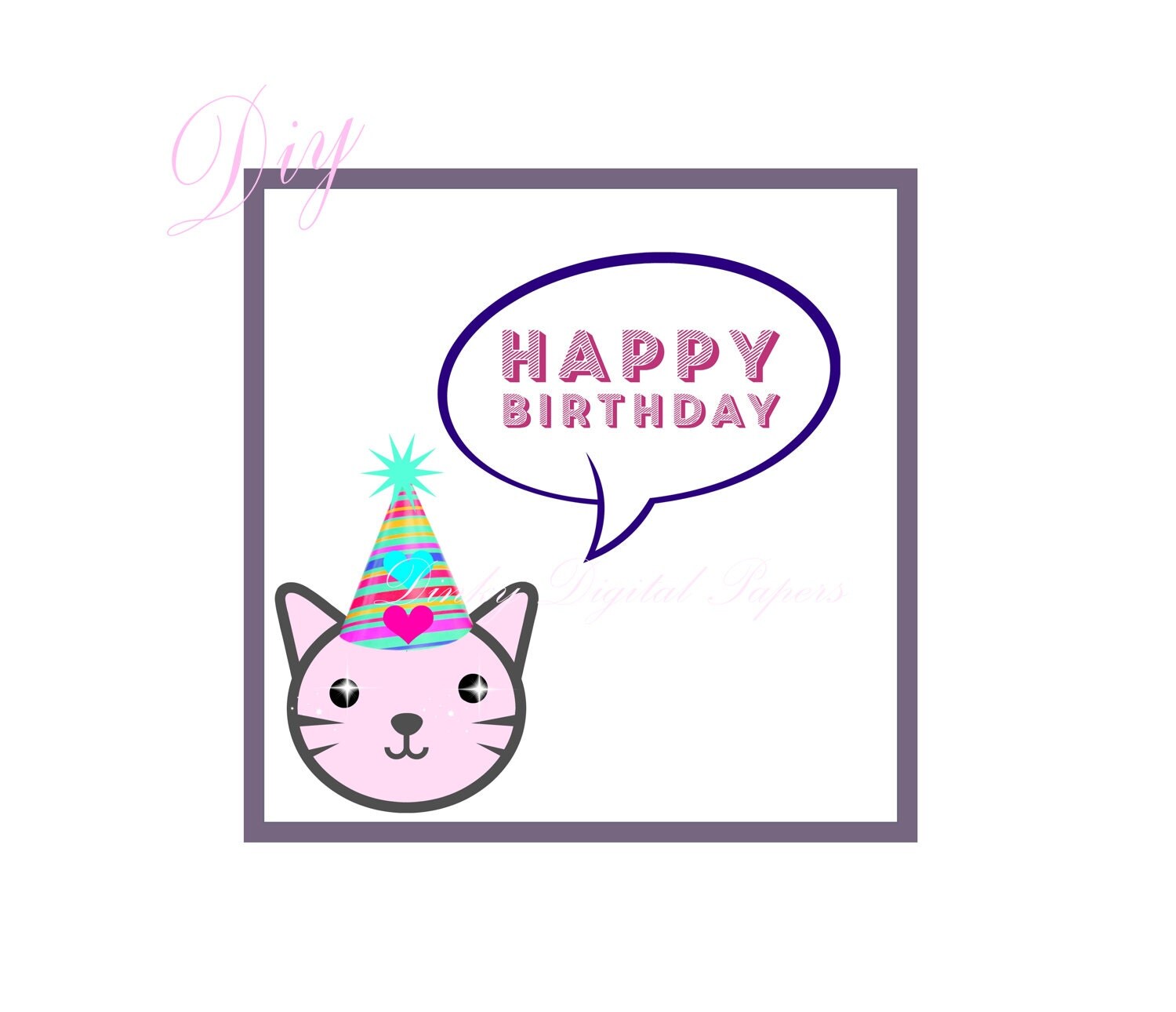 diy cat birthday card pink printable cat cool cat