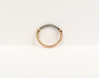 Twisted Rope Rose Gold Round Septum Clicker 16 Gauge(NPC-17),Surgical Steel,Septum Jewelry,Nose Ring,Nose Piercing,Rose Gold Septum Ring