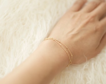 Dainty, Double-Layer, Satellite Chain, Gold Bracelet