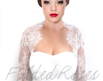Retro Wedding Bolero, Lace Bolero, Bridal Bolero, Bolero Jacket, Bolero Shrug, Wedding Shrug, Bridal Shrug,Ivory,Three Quarter Sleeve,Custom