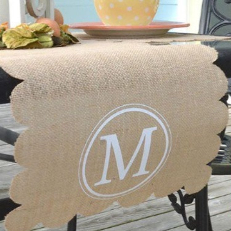 Monogram Table Runner Burlap Scallop Table by PoshBoutiqueGa