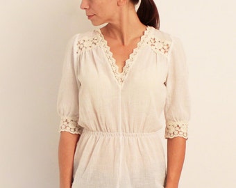 Rustic cotton blouse, boho blouse, bohemian blouse, medium sleeve blouse, casual blouse, elegant blouse, cotton-crepe blouse