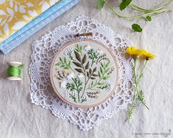 Green flowers, Embroidery kit, Christmas gift idea - Green Leaves - christmas gift for coworker, Embroidery Hoop Art, Diy Kit, Tamar Nahir