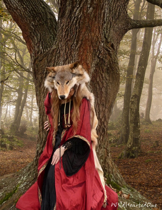 Wolf Skin Headdress or Cloak Real Fur Pelt with Rear Feet