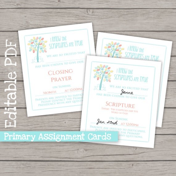 Assignment Cards LDS Primary 2016 Theme by IttyBittyPixel on Etsy