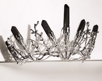 The DUSK VENUS Crown - Black Crystal Crown Tiara - Magical Headpiece. Gothic Alternative Bride, Festival, Game of Thrones!