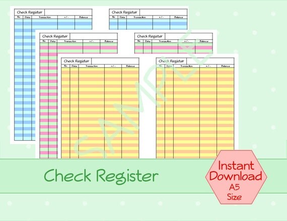 A5 Personal Check Register Various Colors by TitanciaCreates