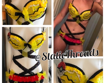 Sexy Pikachu Costume - Pokemon Rave Wear - Cosplay Bra and bottoms, Pokemon Rave Bra