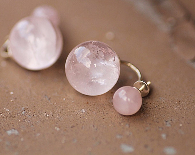 Rose quartz pearl earring - Gold earring - Silver earring - Rose quartz earring - Rose stone earring - Natural ston...