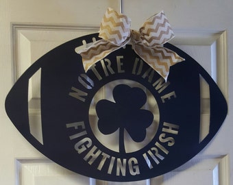 Notre Dame metal football door hanger or wreath, University of Notre Dame, Fighting Irish