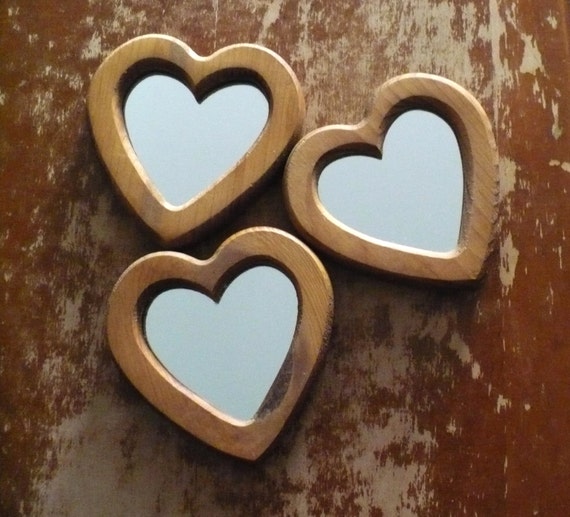 Heart Shaped Mirrors Set of Three Vintage Small Mirrors Home