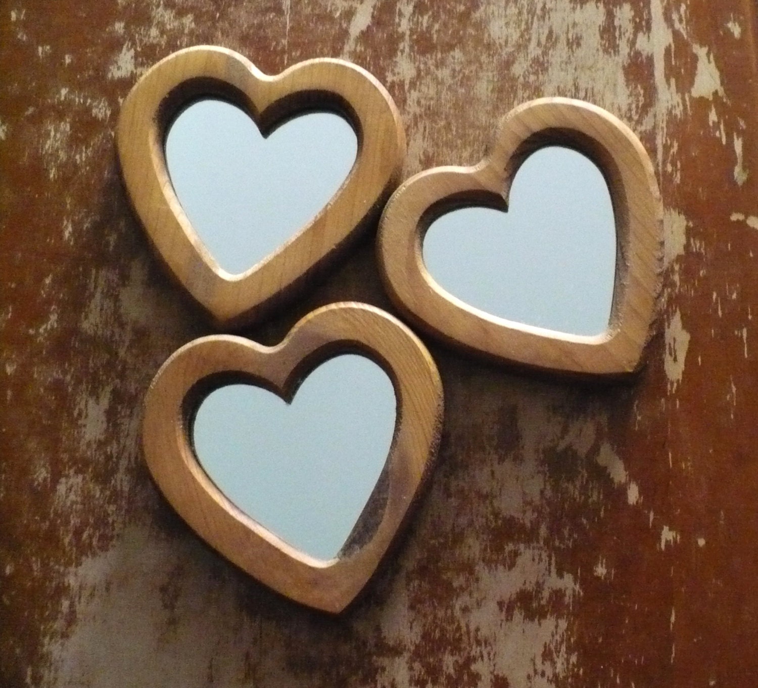 Heart Shaped Mirrors Set of Three Vintage Small Mirrors Home