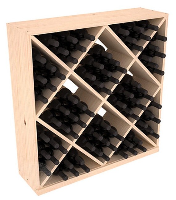 Handmade Wooden 82 Bottle Solid Diamond Wine Rack Cube in