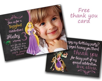 Rapunzel invitation, Tangled Invitation, Rapunzel Tangled Printable Birthday Invitation (Disney Tangled) rapunzel matching Thank you card