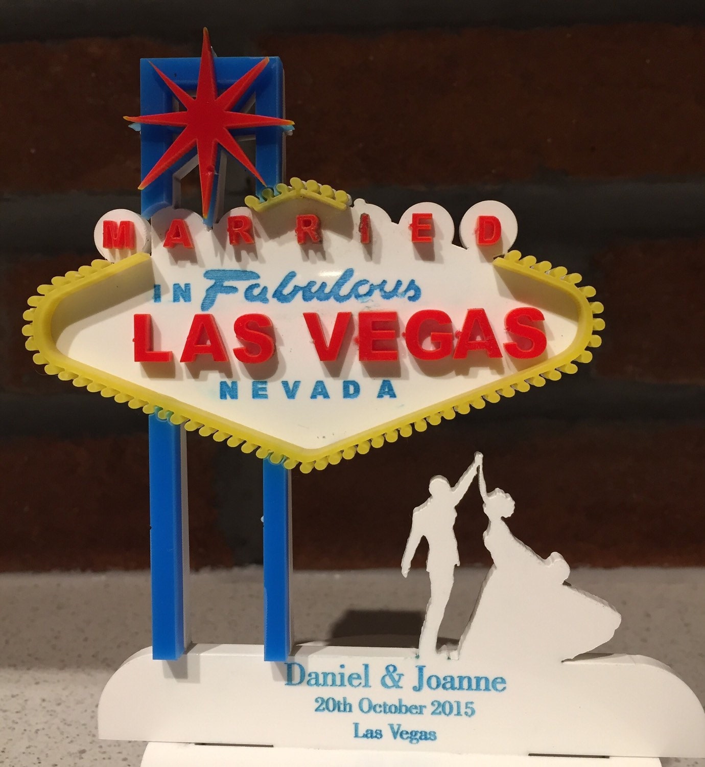 Personalised LAS VEGAS Wedding Cake Topper By LaseredWithLove