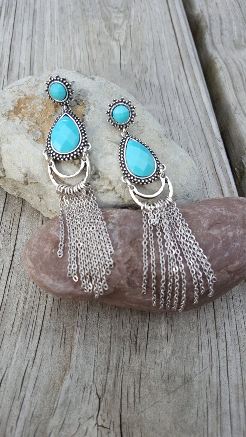 Santorini Collection Statement Turquoise Silver Plated Tassel