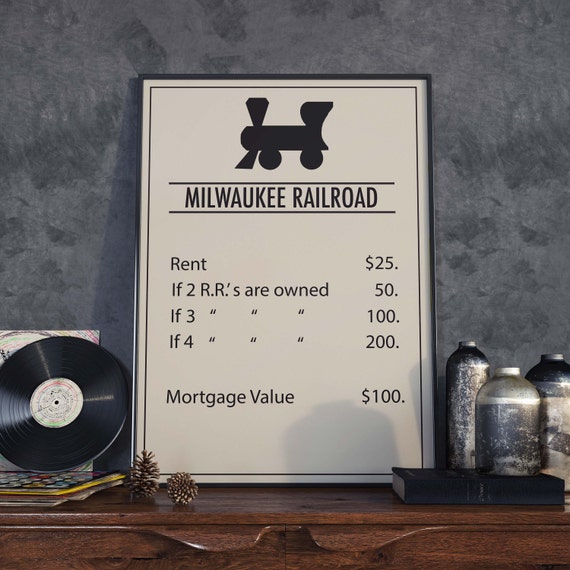 Monopoly inspired Milwaukee Railroad Poster, Board Game Print, Wall ...