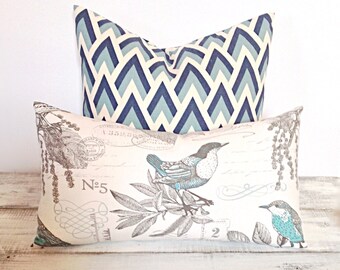 Vintage Birds Lumbar Pillow Cover 12" x 20", Decorative Accent Pillow, Home Decor