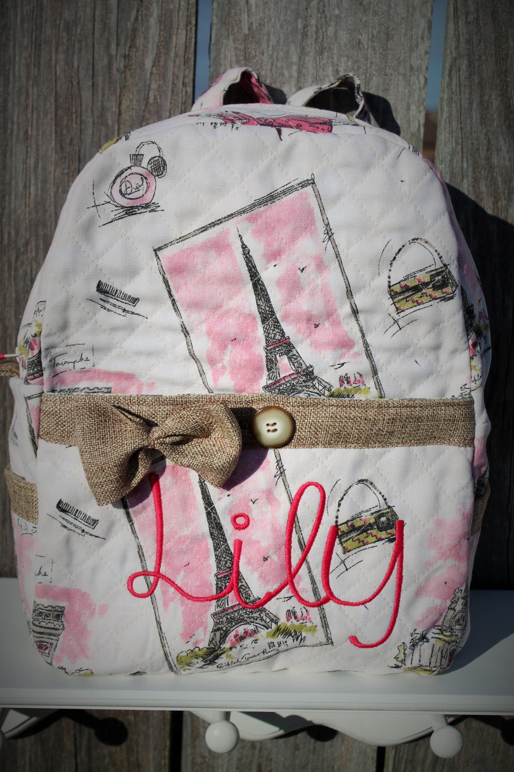 Paris Themed Quilted Backpack Embroidered Paris Purse Paris