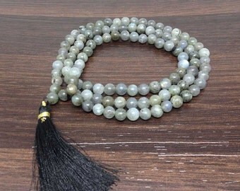 One (1) Natural 6mm LABRADORITE Mala with 108 Prayer Beads perfect for Meditation Labradorite Jap Mala Prayer Mala Labradorite Necklace
