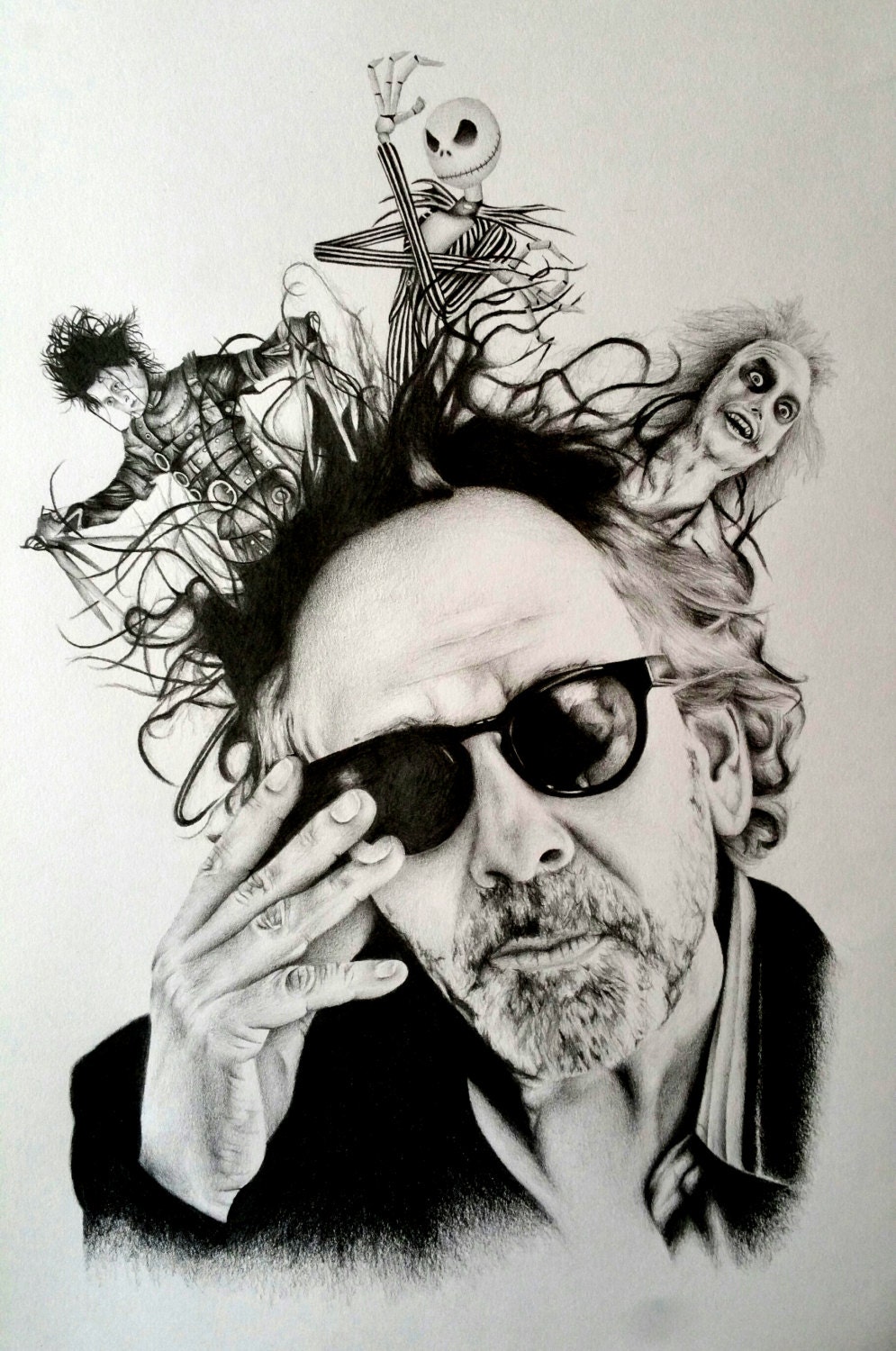 Tim Burton Pencil Portrait Drawing Print