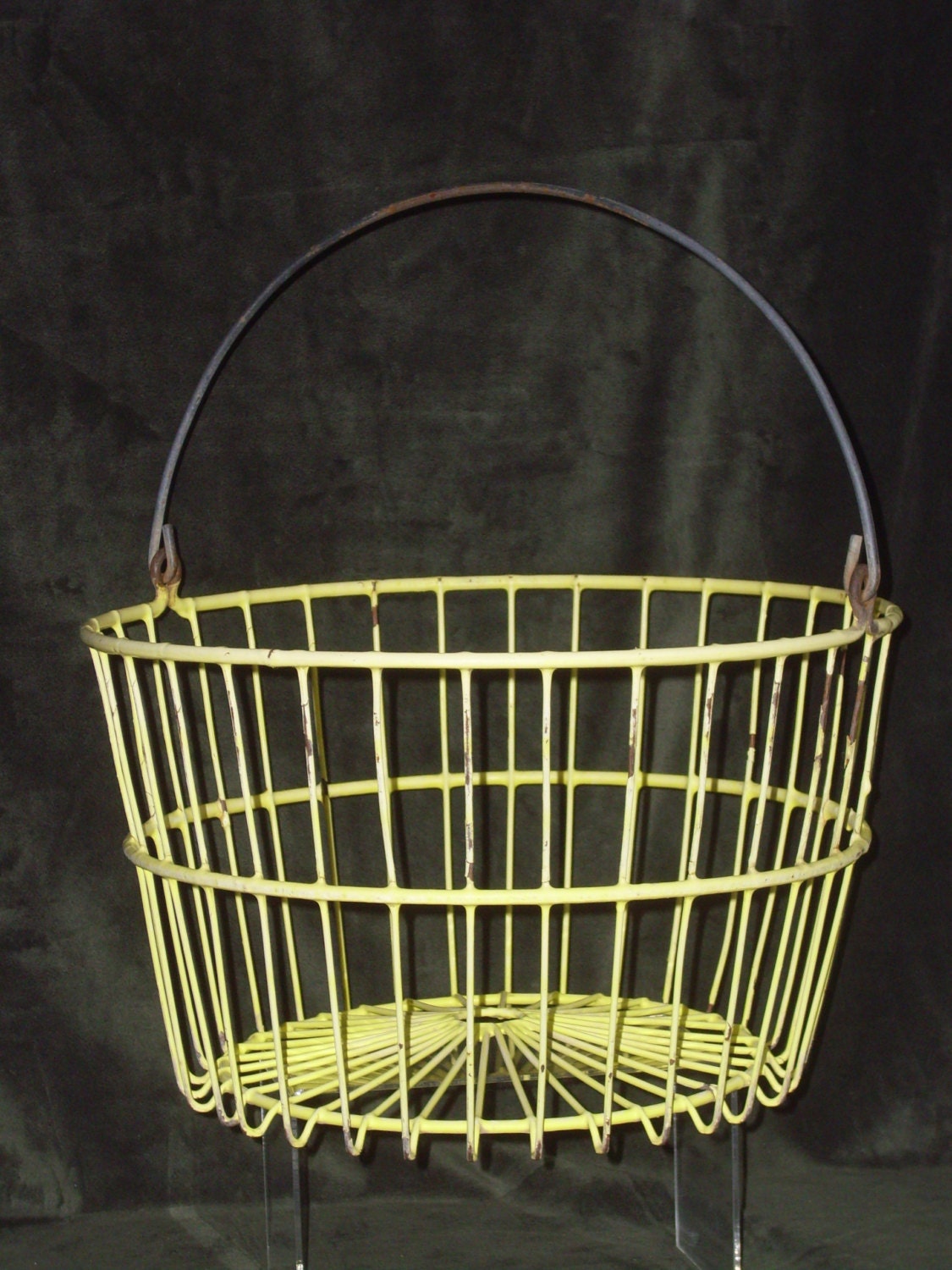 Vintage Basket 6,Wire Egg Basket,Yellow Basket,Rustic Basket,Wire