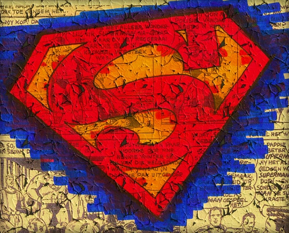 Superman Logo Cracked Paint Pen and Ink Colored Illustration