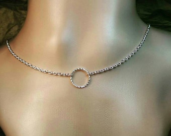 Faceted Silver O Ring Choker Necklace Day Collar BDSM DDLG Karma Discreet Sexy Alternative Goth Hippie Hipster Kitten Emo Minimalist
