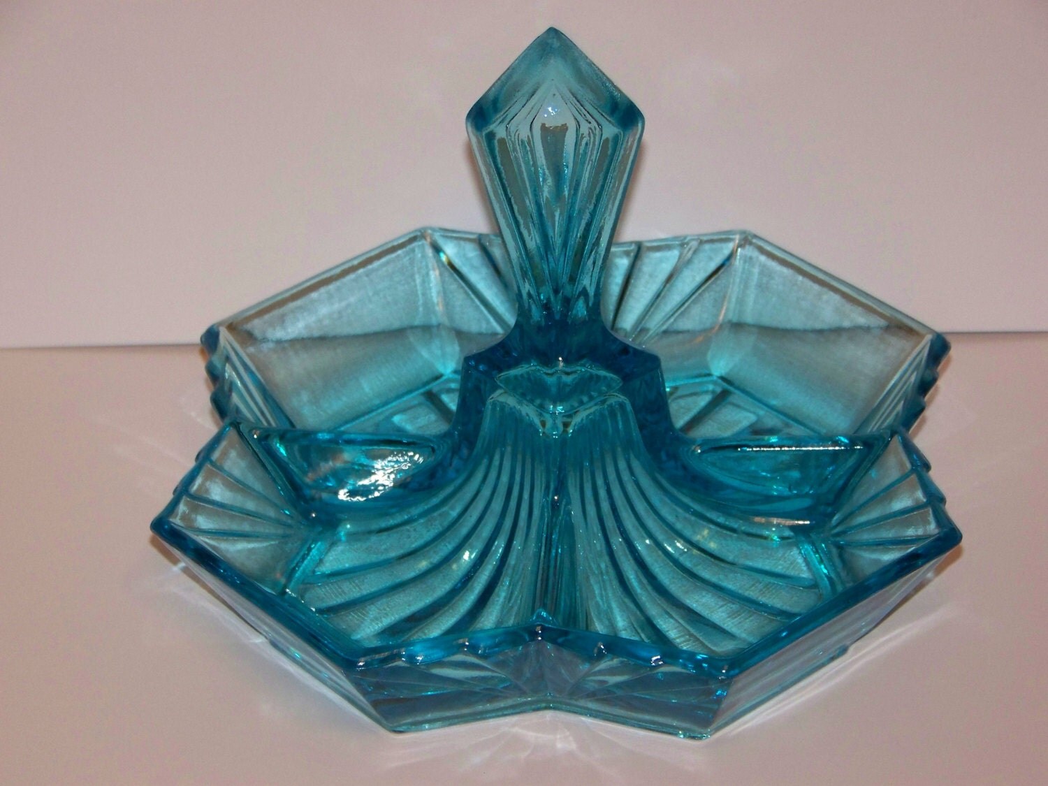Vintage Teal Blue Divided Candy Dish