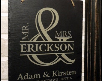 Mr and Mrs Wedding Sign, Engraved Slate Sign, Personalized, Wedding Gift for Couples, Anniversary Gift,Custom Sign,Couples Sign,Slate Plaque