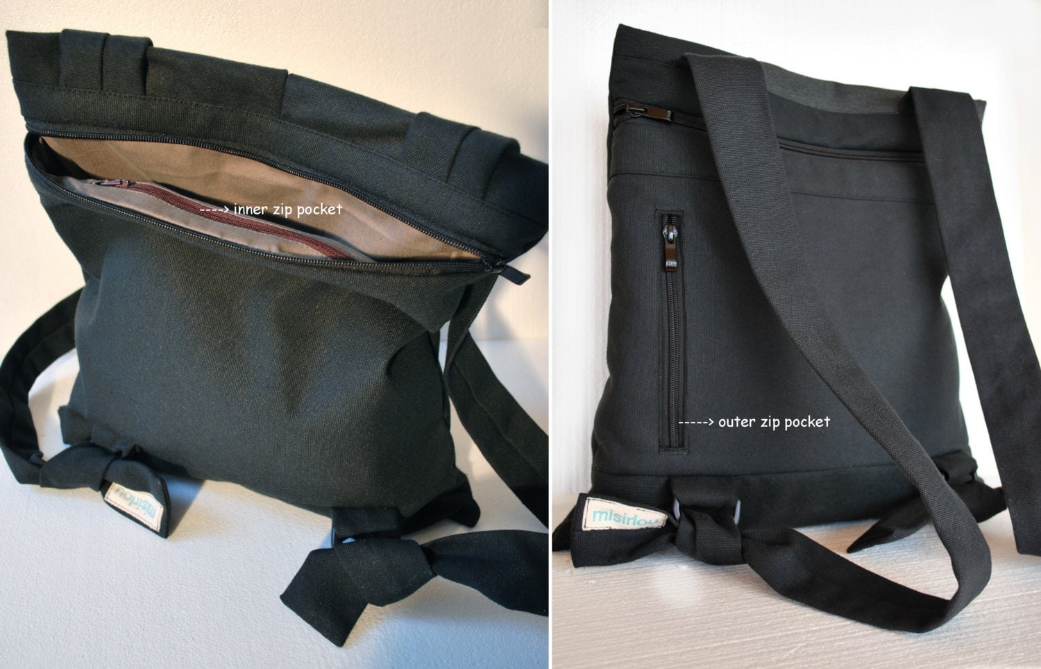 Convertible backpack Crossbody bag Gray black by misirlouHandmade