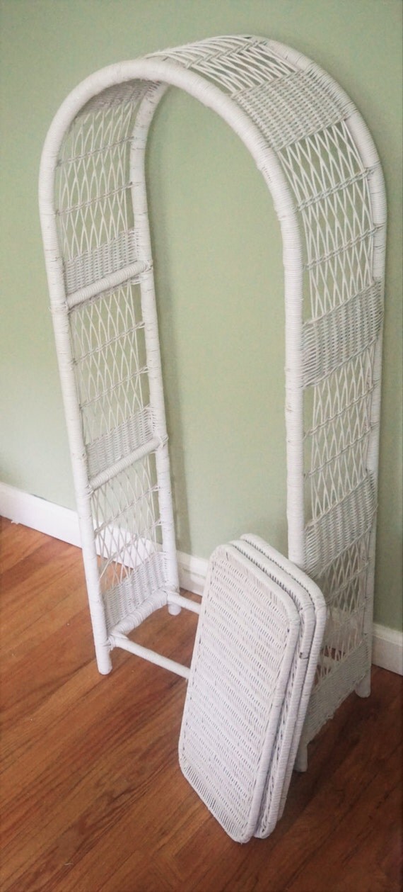 Vintage entryway white wicker bookshelf Plant stand with