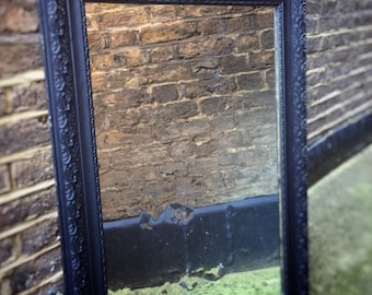 Ornate Gustavian Scandinavian distressed mirror with black frame