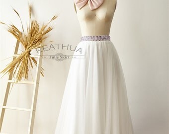 Ivory Beaded Maxi Long Women Tulle Skirt/TUTU Tulle Skirt/Wedding Bridal Bridesmaid Skirt/Wedding Dress Underskirt Petticoat