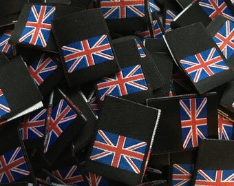 Union Jack Flag Woven Label Clothing Garment Labels 25mm Loop folded labels for clothes or Accessories