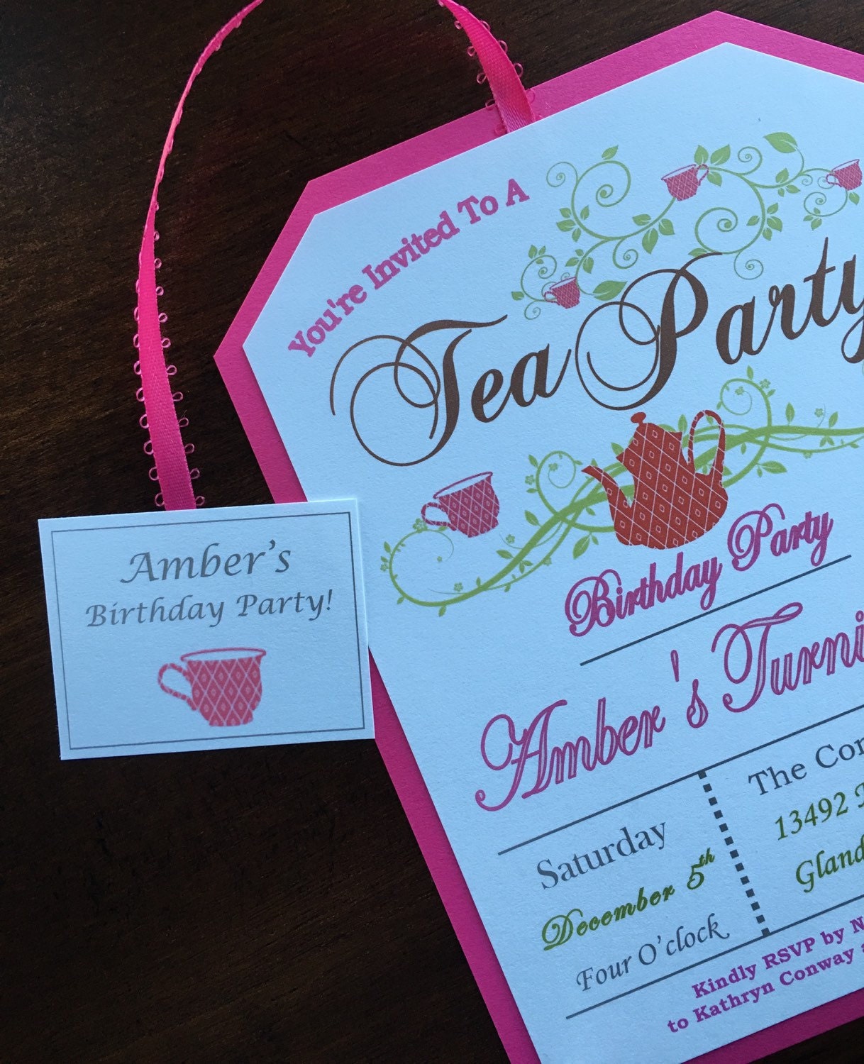 Little Girl Tea Party Birthday Invitations 8