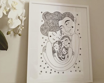 The "Big Hug" Family Portrait. Custom portrait and illustration by Burabacio