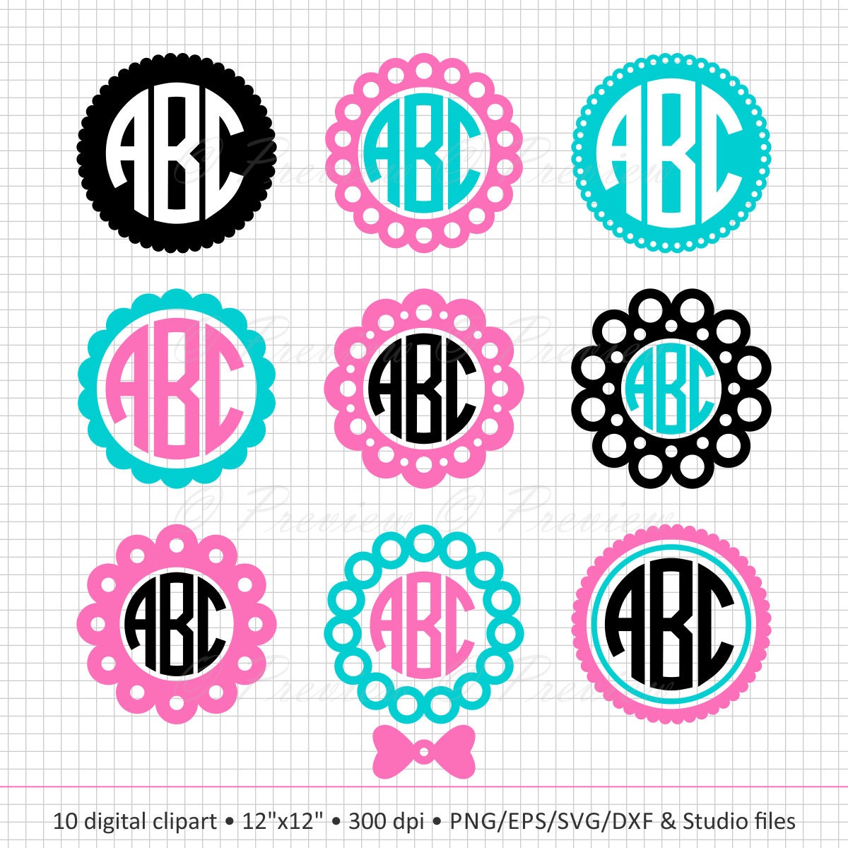 Download Buy 2 Get 1 Free! Digital Clipart Circle Monogram Lacy ...