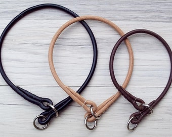 Premium Round Leather Dog Slip Collar