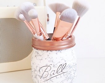 Painted marble / splatter Ball mason jar - desk decor, pen pot, makeup brush holder, new home present, gift for her