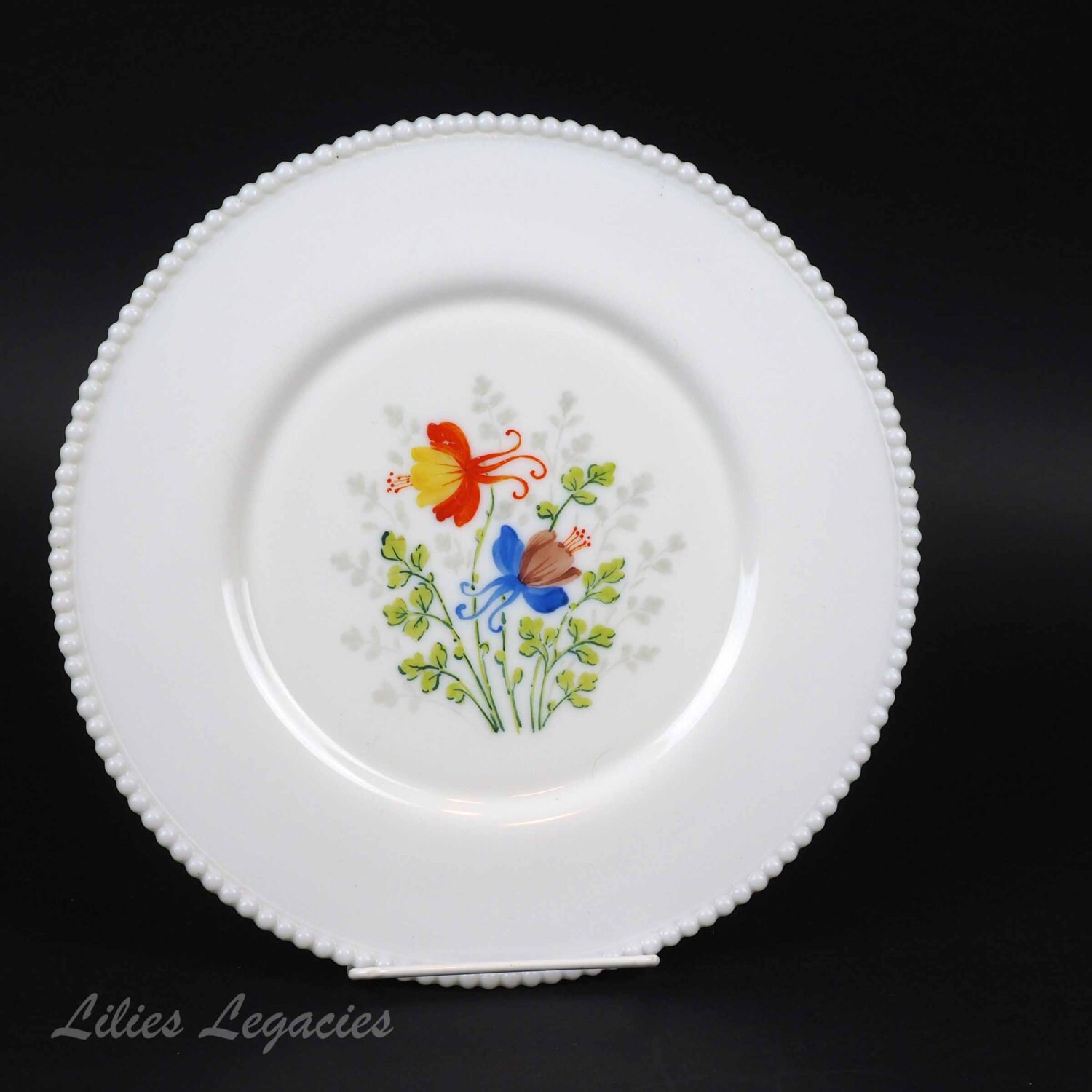 Westmoreland Beaded Edge Milk Glass Flowers Dinner Plate