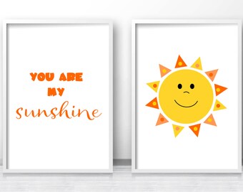 Kids Prints, Printable Kids Wall Art, You Are My Sunshine Print, Orange Nursery Decor, Kids Art Print, Nursery Quote Print, Sunshine Art