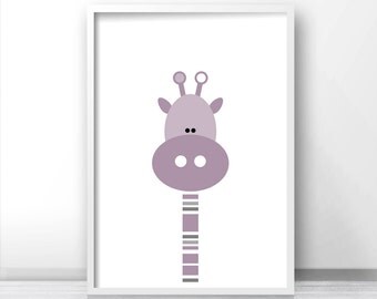 Girl Nursery Wall Art Print, Giraffe Nursery Print, Digital Nursery Art, Baby Animal Art, Purple Nursery Decor, Baby Girl Art, Girls Decor
